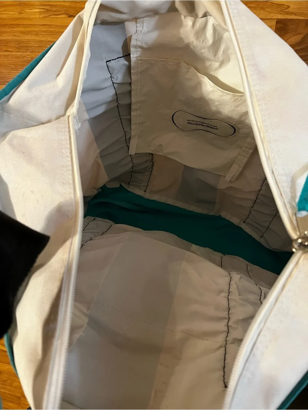 Black & White Stripe Tote with Teal Accent - Women's Bag